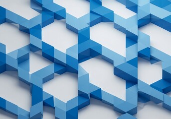 A seamless abstract geometric design featuring repeating interlocking polygonal blue shapes on a bright white surface, creating a dynamic modern background, design, grid, web