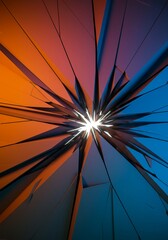 Obraz premium Dynamic visualization of fractured geometry, featuring sharp, disjointed forms and intricate separation on a colorful background, futuristic, edge, fragmented