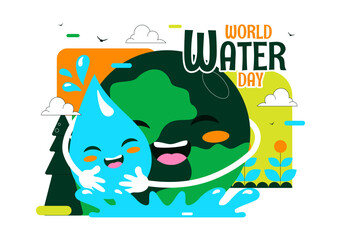 Fototapeta premium World Water Day Vector Illustration Featuring Waterdrops, Taps, Plus Messages Encouraging Earth Protection And Freshwater Management Background