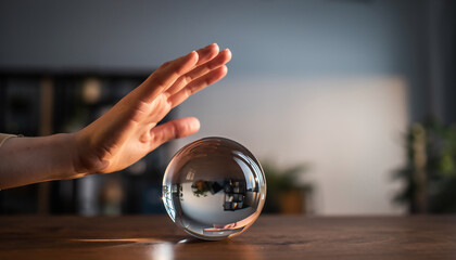 クリスタルボールに手をかざす幻想的なシーン