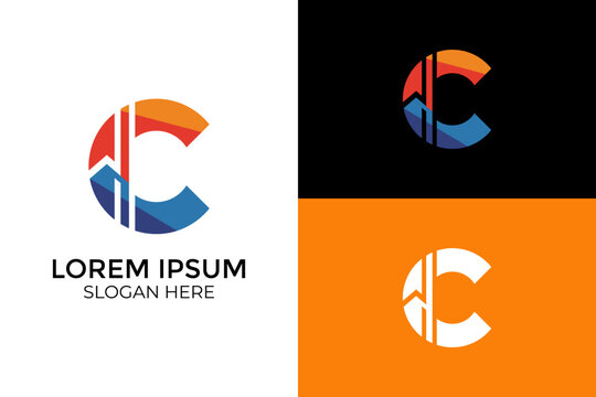 Modern abstract letter C logo design with mountain and building silhouette. Creative monogram for real estate, construction, outdoor adventure, and architectural business identity - Powered by Adobe