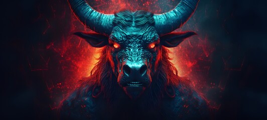 Pointillist grunge design of minotaur monster with abstract dotted pattern,generative AI