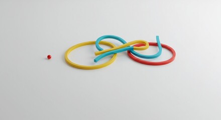 An abstract rendering of a complex winding path charting an unpredictable journey on a clean, empty white surface, uncertainty, isolated, white