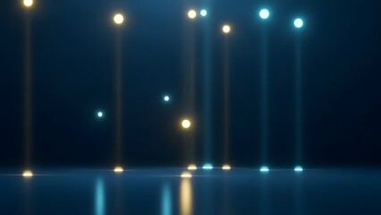 A digital cosmic artwork showing glowing circular particles floating in deep space with soft light blue and white tones on a dark blue black background creating depth dimension calm atmosphere etherea