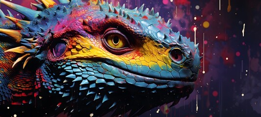 Obraz premium Pointillist grunge design of mummy dragon with abstract dotted pattern,generative AI