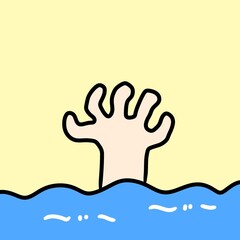 Obraz premium hand drawn illustration of a human hand in a yellow hole in the sea