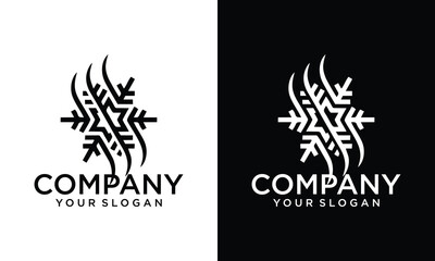 Air conditioning and snowflake with twist, logo template. Construction, repair and installation of air conditioners, vector design, illustration