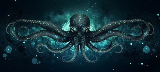 Pointillist grunge design of Kraken Griffin with abstract dotted pattern,generative AI