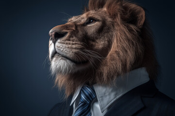 Majestic lion in business suit exudes confidence and leadership