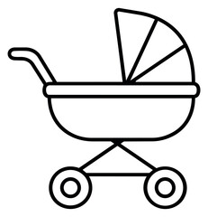 Line art illustration of a baby carriage depicting infant transport for childcare