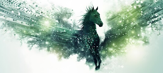 Obraz premium Pointillist grunge design of Pegasus dryad with abstract dotted pattern,generative AI