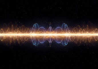 Abstract quantum background showing light energy waves overlapping with fundamental subatomic particles in deep space, background, flux, nature