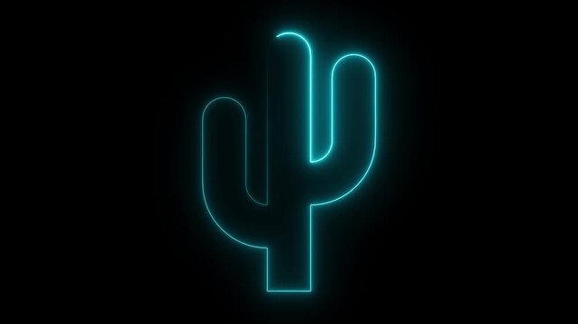 Neon cactus icon animation, color flicker. Glowing neon cactus plant, looped color blink animation. Saguaro cactus icon, western adventure, desert, adventure, adventures, animation, blink, cactus, 