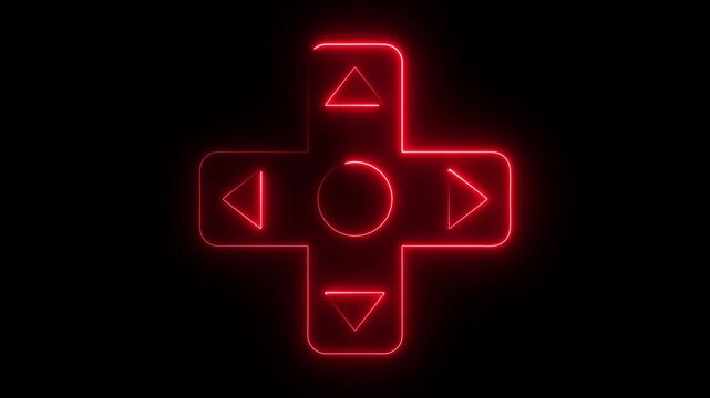 Neon Bright green neon circular game controller icon with symbols on black background gaming joystick. game, gaming, joystick, gamepad, 