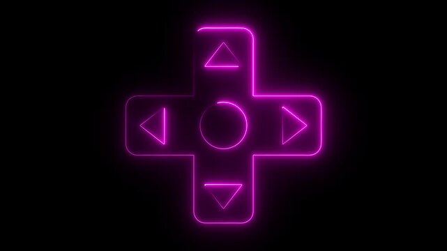 Neon Bright green neon circular game controller icon with symbols on black background gaming joystick. game, gaming, gamer, controller, gamepad, 