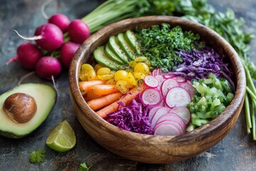 Fresh and Colorful Salad Bowl Filled with Vibrant Vegetables and Nutrient-Rich Ingredients for Healthy Eating and Culinary Delights