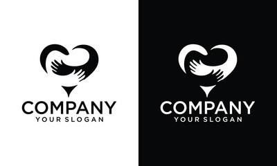 Creative Heart with arms hugging icon logo, hand drawn hug hands symbol