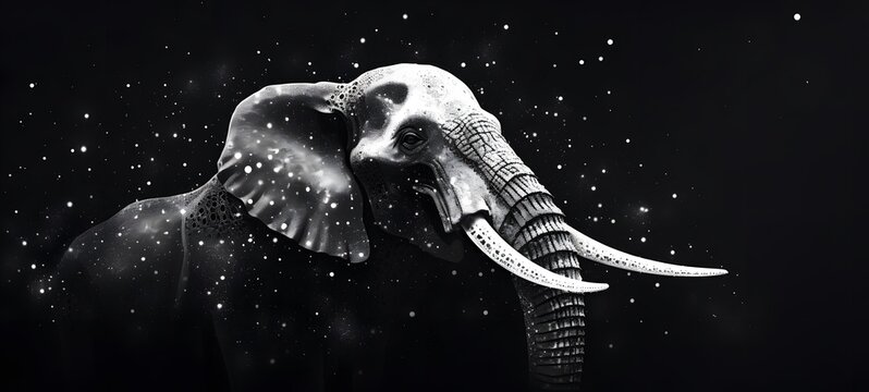 Pointillist grunge design of mammoth skeleton with abstract dotted pattern,generative AI