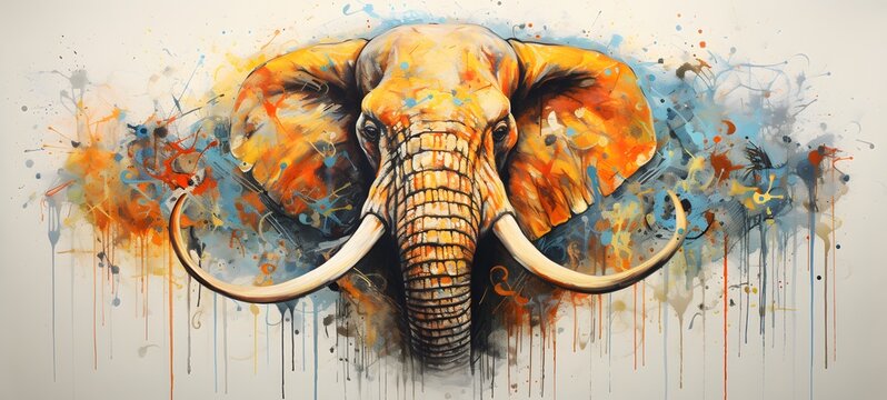 Pointillist grunge design of mammoth skeleton with abstract dotted pattern,generative AI