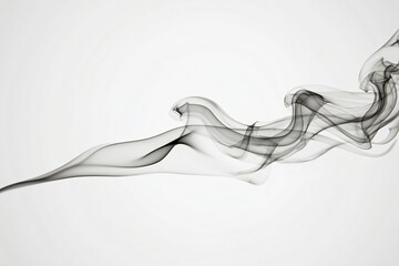 A graceful swirl of black smoke on a white background, creating an abstract and ethereal effect.