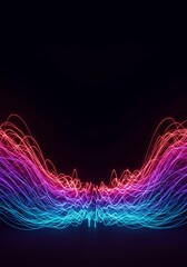 Flowing electric neon lines create a vibrant, ethereal energy field, showcasing modern abstract light technology and deep space textures, graphic, fluid, wallpaper