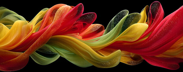 Abstract banner for black history month showing the power of colores red, yellow and green on the black background