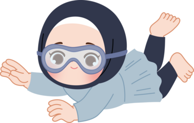 hijab girl enjoying summer swimming