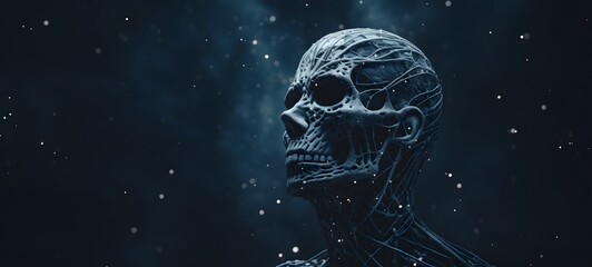 Pointillist grunge design of skeleton mummy with abstract dotted pattern,generative AI