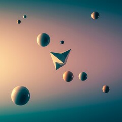 Surreal floating geometric shapes against a vibrant, hazy background, evoking deep subconscious thoughts, altered reality, and confusing visions, texture, atmosphere, surreal