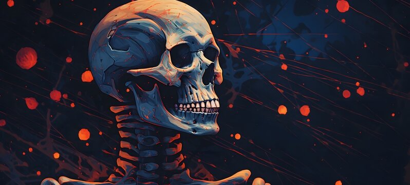 Pointillist grunge design of skeleton mummy with abstract dotted pattern,generative AI