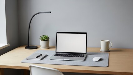 Modern Minimalist Home Office Workspace with Laptop.
