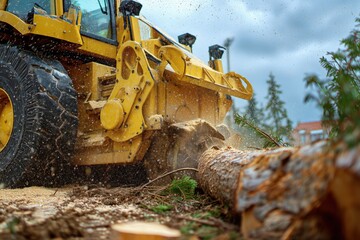 yellow stump grinder cutting tree
