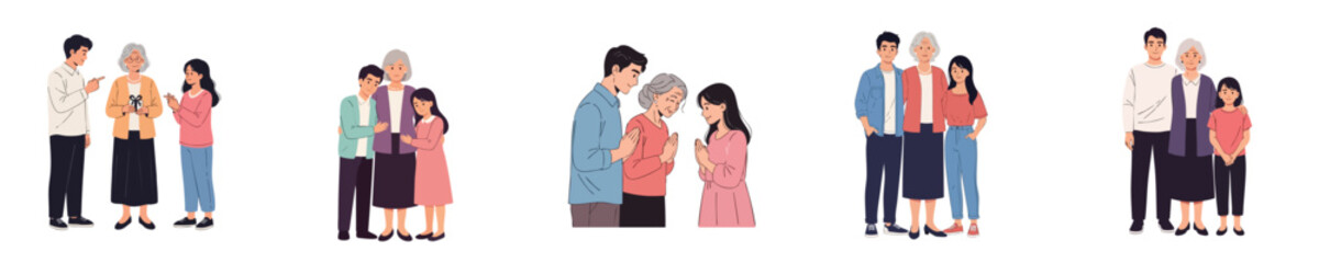 Obraz premium Happy Mothers Day Illustration Showing Family Giving Gifts And Respect To Beloved Mother In Flat Vector Style