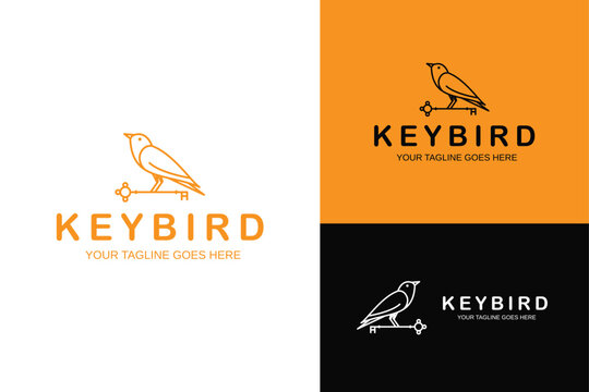 luxury elegance line art bird holding key for real estate or mortgage
