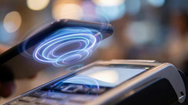  Instant payment NFC concept. Smartphone NFC Technology Enables Instant Payment and Transactions at Retail Terminals in Modern Digital Environment