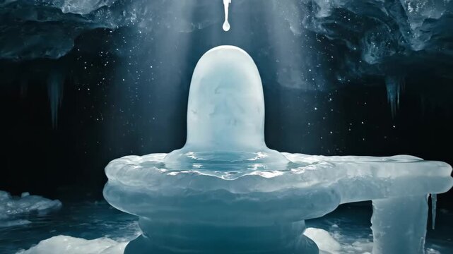 Lord Shiva Lingam in a frozen ice cave 3D illustration