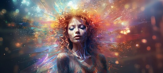 Pointillist grunge design of fairy angel with abstract dotted pattern,generative AI