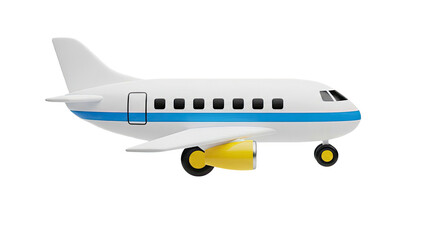 Stylized 3D Render of a White and Blue Airplane with Yellow Engine