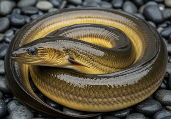 Fresh Eel Fish coiled naturally