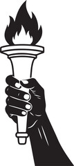 Minimal Torch Flame Silhouette Symbol on White Background