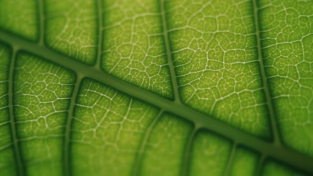 Macro shot detailing the intricate vein structure of a vibrant green leaf showcasing natural patterns and textures