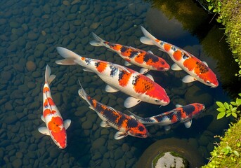 Koi Fish Swimming in Pond
