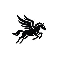 Fototapeta premium A striking black silhouette of a winged horse in dynamic motion