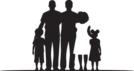 Family Silhouette with Parents and Children Isolated on White Background