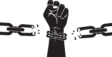 Freedom Protest Fist Breaking Shackles Black Silhouette