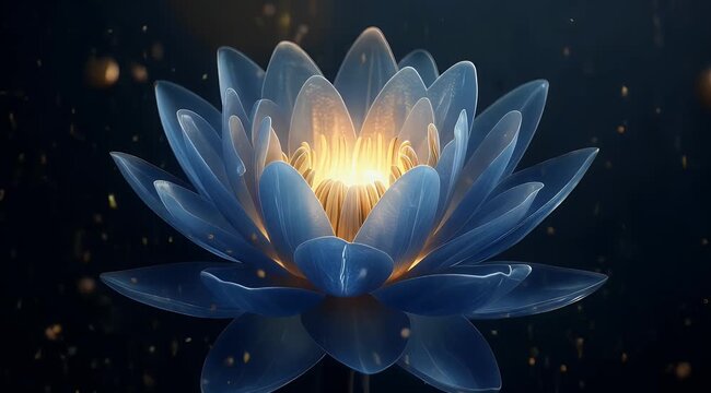 Glowing blue lotus flower against dark cosmic backdrop. Suitable for spa, wellness, meditation, or spiritualthemed designs.