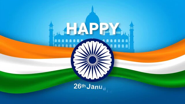 Indian Republic Day Celebration Background Flag Ashoka Chakra Building Silhouette