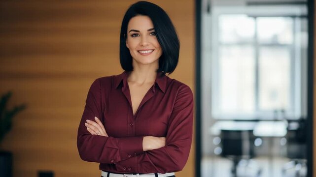 Confident woman with arms crossed standing in an office