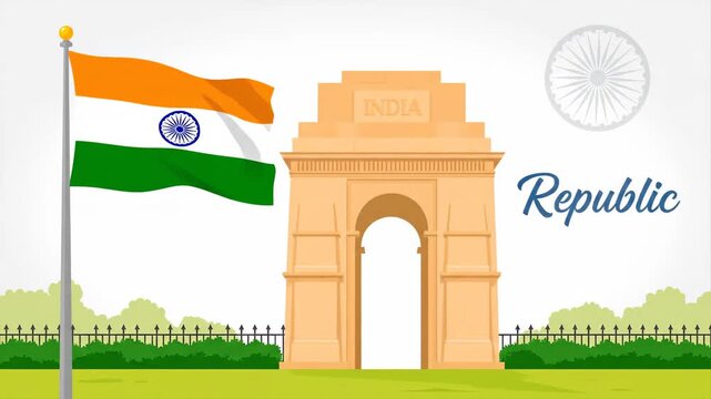 India Gate and Indian Flag Happy Republic Day Background Animation