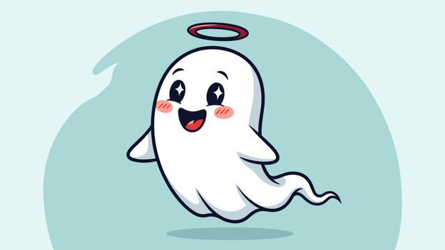 Cute Ghost with Halo Cartoon Character Illustration.